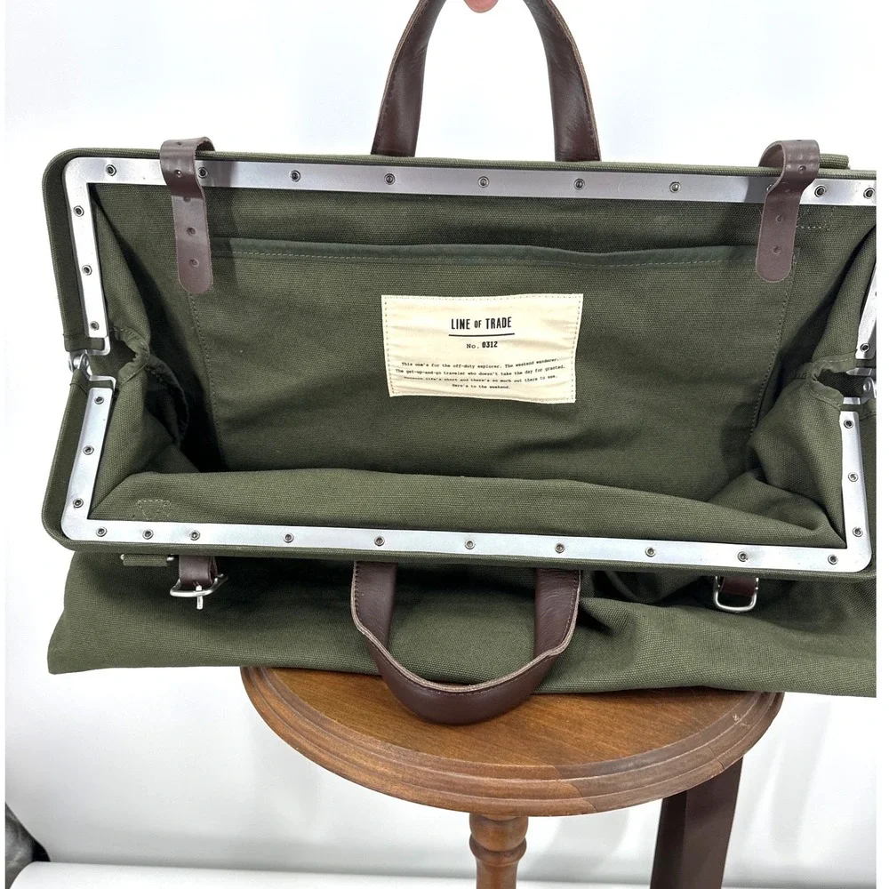 Line of Trade Weekender Bag Olive Green Canvas Leather Trim No. 0312 Travel